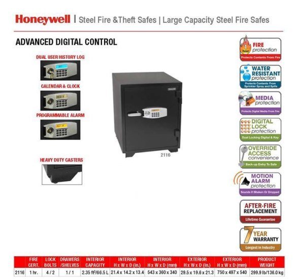 Két sắt chống cháy, chống nước Honeywell 2106 khoá cơ ( Mỹ )
